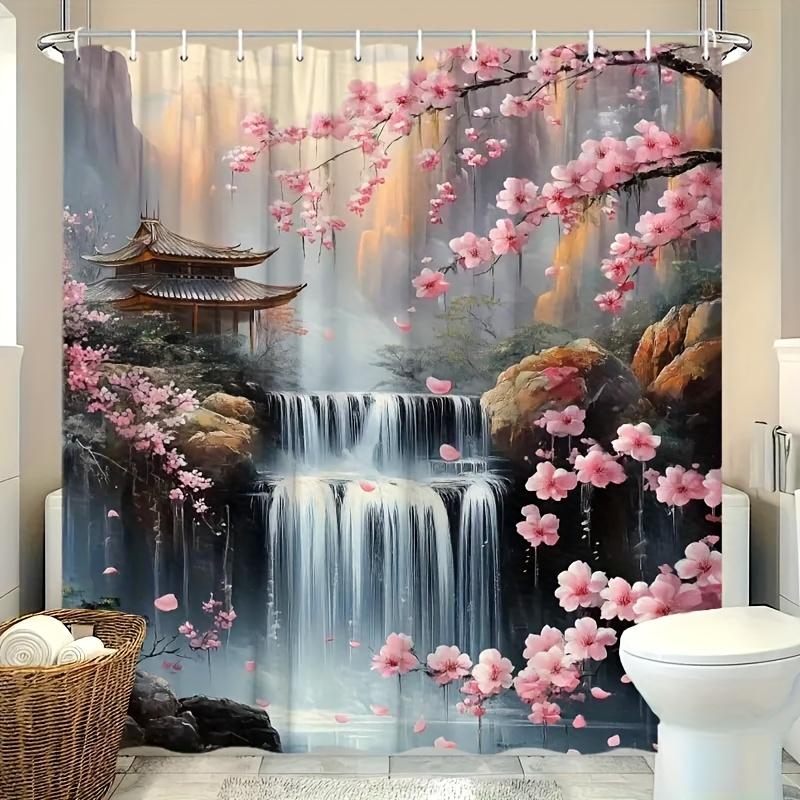 Reusable Shower Curtain With Hooks Mildew Proof For Bathtub And Shower Enclosures