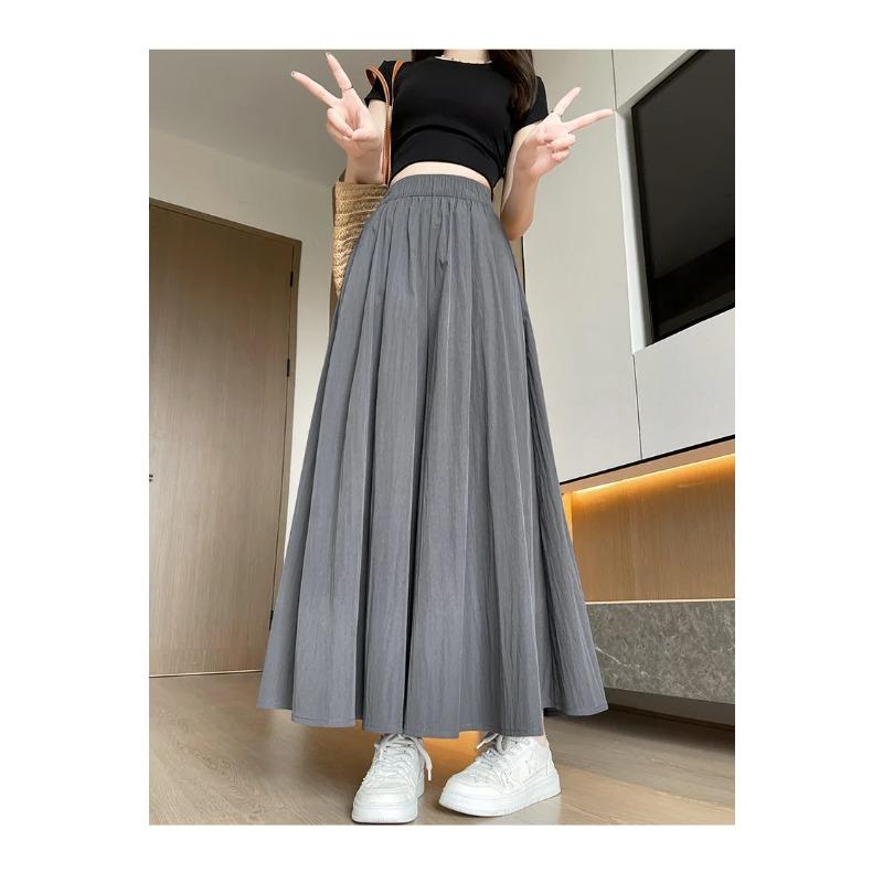 Spring Summer A Line High Waist Pants Skirt Women Trend Fashion Japanese Culottes Casual Loose Ice Silk Wide Leg Pant
