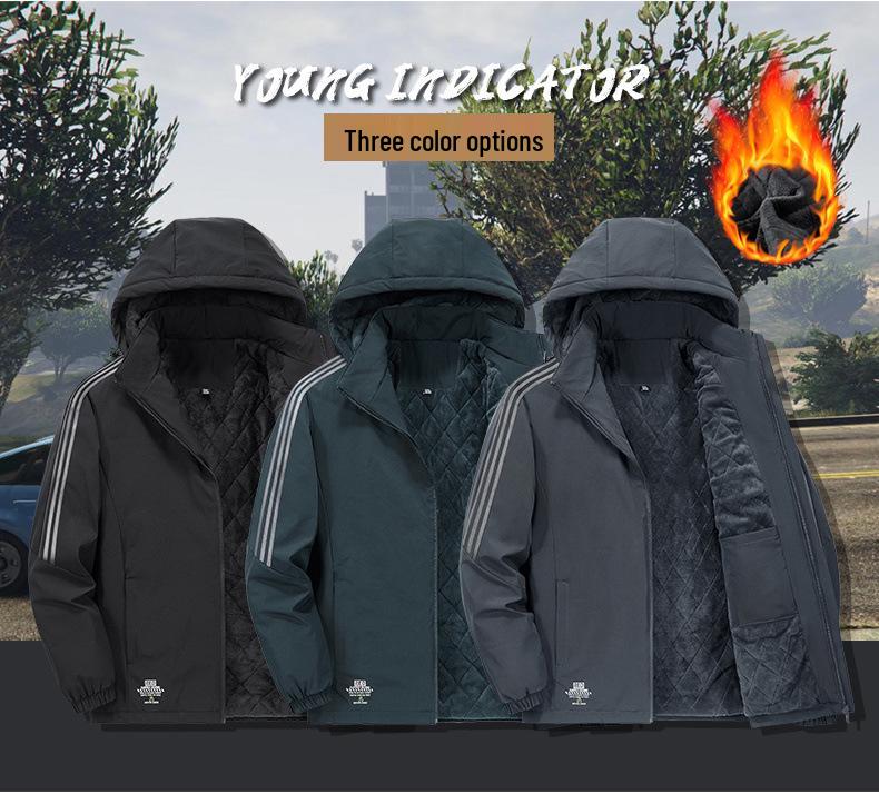 2025 Plus Size Men's Autumn/Winter Cotton Fleece Hooded Jacket
