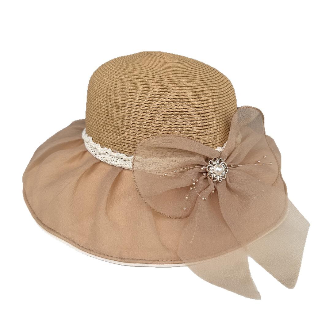 Summer sun protection straw hat mesh splicing sun hat women's big brim straw woven seaside UV protection beach hat