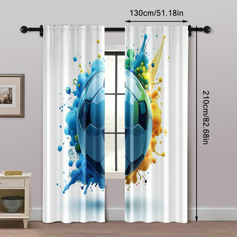 2Pcs, Curtain Set Football Club Fabric (Without Rod) Outdoor Decorations Ldeal For Bedroom & Living Room, Semi-Sheer Polyester