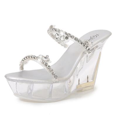 Women's Platform Sandals Slope Heel Rhinestone Nightclub High Catwalk Pole Dance Shoes Crystal LFD-1101-98