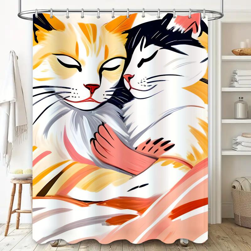 Künstlerischer Duschvorhang mit bunten schnurrenden Katzen Moderne Dekoration für Badezimmerfliesen Hochwertiger Druck mit lebendigen Farben