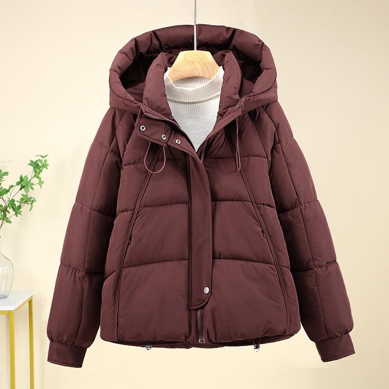 Giacca Invernale da Donna Corta con Cappuccio Antivento Ispessita Calda con Maniche Raglan