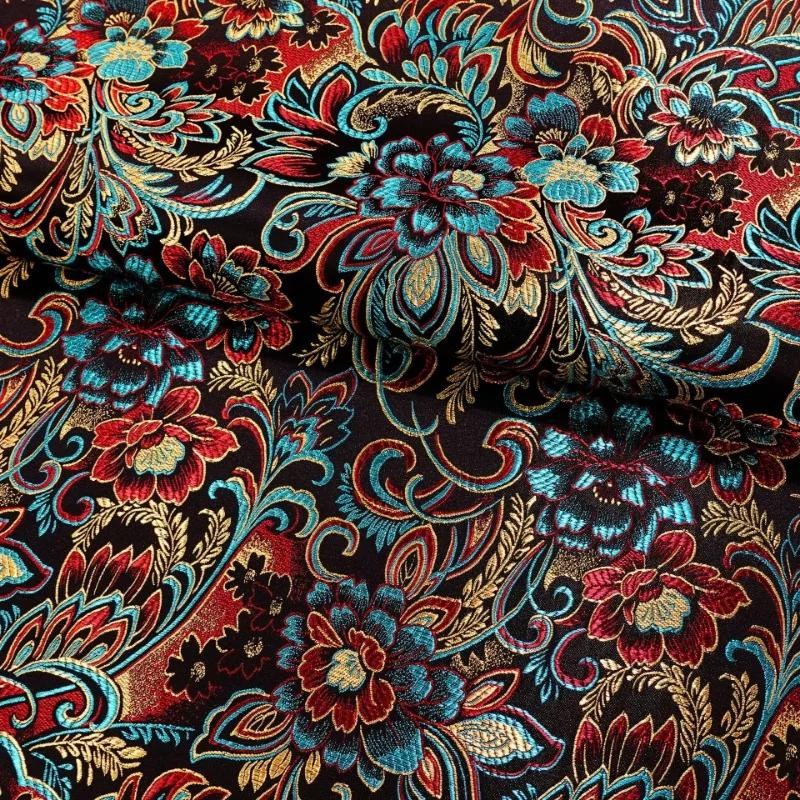 Wide 114cm Damask Jacquard Lilies Pattern Fabrics for Diy Sewing Cheongsams Ethnic Costumes Mongolian Robes Decorative Fabric