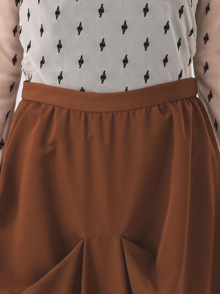 Ray Beams Women's Random Tuck Voluminous Skirt, Brown 1