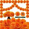 30 Pcs Silk Cloth Silk Marigold Flowers Decoration Set Orange Carnation Flowers  Home Decoration