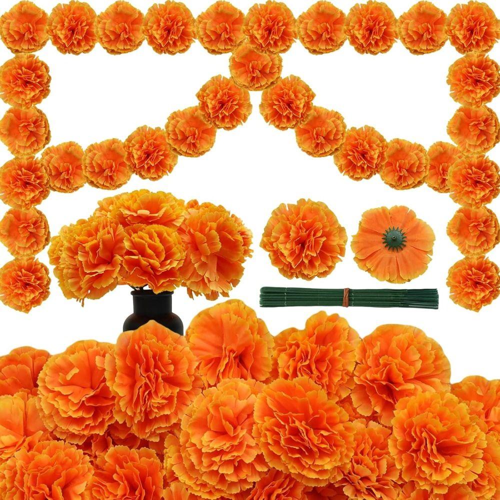 30 Pcs Silk Cloth Silk Marigold Flowers Decoration Set Orange Carnation Flowers Home Decoration
