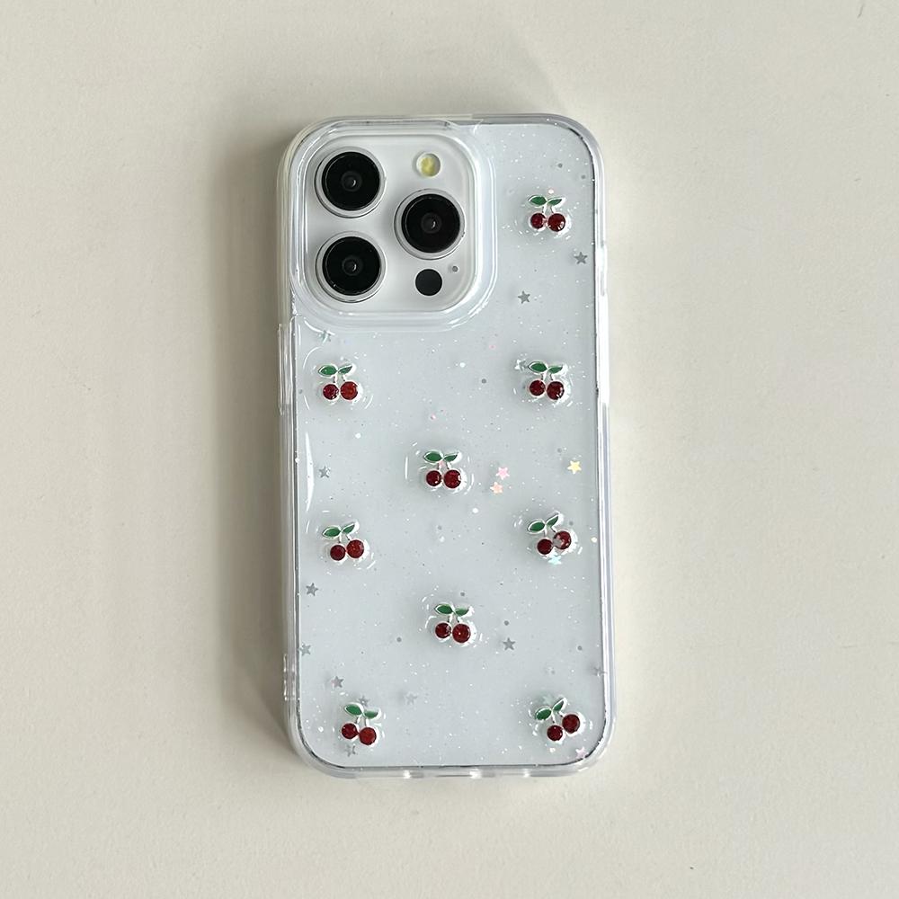 

Cute 3D Cherry Sequins Phone Case For iPhone 17 Air 16 15 14 13 12 11 Pro Max Transparent Shockproof Soft Silicone Cover iPhone 11