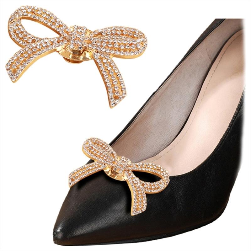 Shimmering Shoe Flower Clip Stylish Shoe Clip with Removable Gems Eye Catching Bowknot Shoe Accessory for Parties Dates
