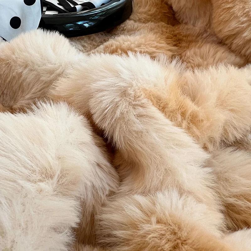 Soft Warm Plush Fitted Sheet Elastic Mattress Cover A-class Rabbit Plush Mattress Protective Cover Winter Double Bed Bedding