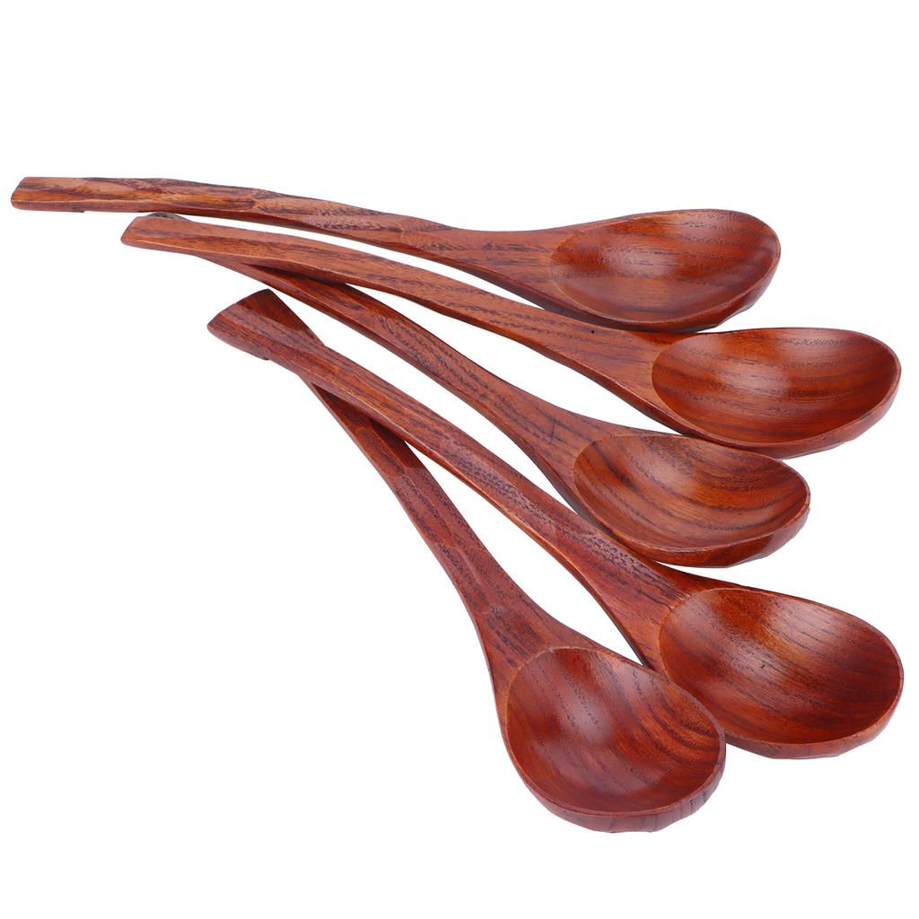 5PCS Japanese Style Wood Spoon Long Handle Soup Spoons Household Tableware Kitchen Tools