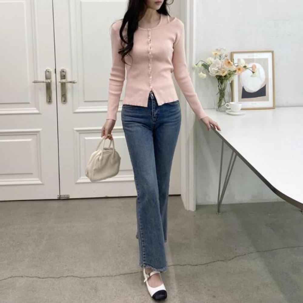 New Arrivals Open Run Slender Look Crew Neck Slim Fit Spring Cardigan Long Slee 