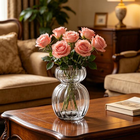 Clear Glass Flower Vase for Centerpiece Modern Boho Style Decorative Vase for Wedding Party Indoor Home Decor Housewarming Gift
