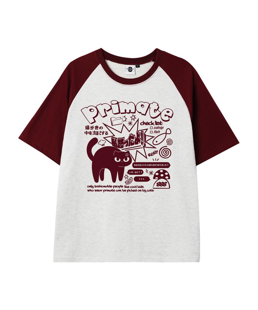 PRIMATE Mad Cat Oversized Raglan Short Sleeve T-Shirt 5 Colors
