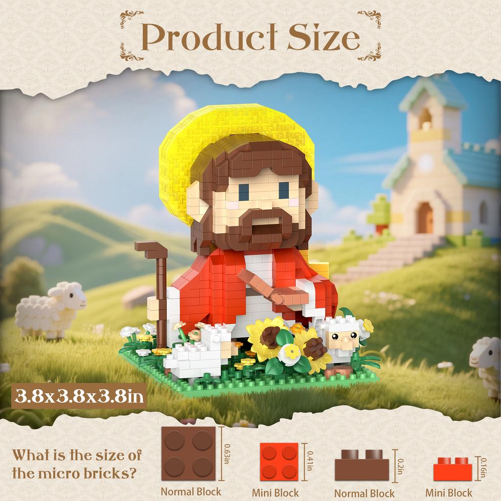Non-Toxic Creative Desk Decoration Jesus Figures Building Blocks Kids Toys Sunflower Sheep With Led Lights Christmas Gifts