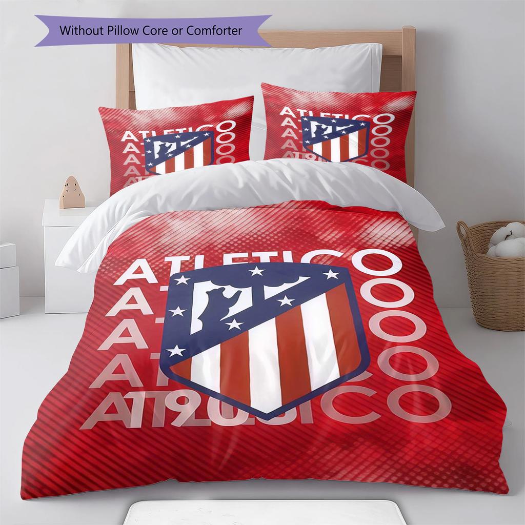 Atlético Madrid Bettwäsche Bettdecke Set Bettbezug Kissenbezug Heimdekoration Geburtstagsgeschenk (1 Bettbezug + 2 Kissenbezüge, ohne Füllung)