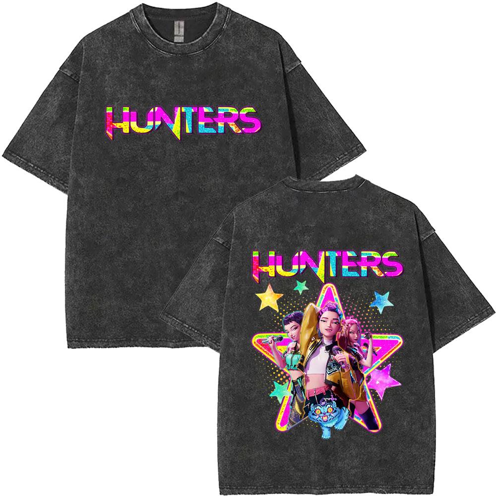 Washed Vintage Movie KPop Demon Hunters Graphic T Shirt Kawaii Rumi Mira Zoey Print T-shirt Men Women Fashion Casual T Shirts