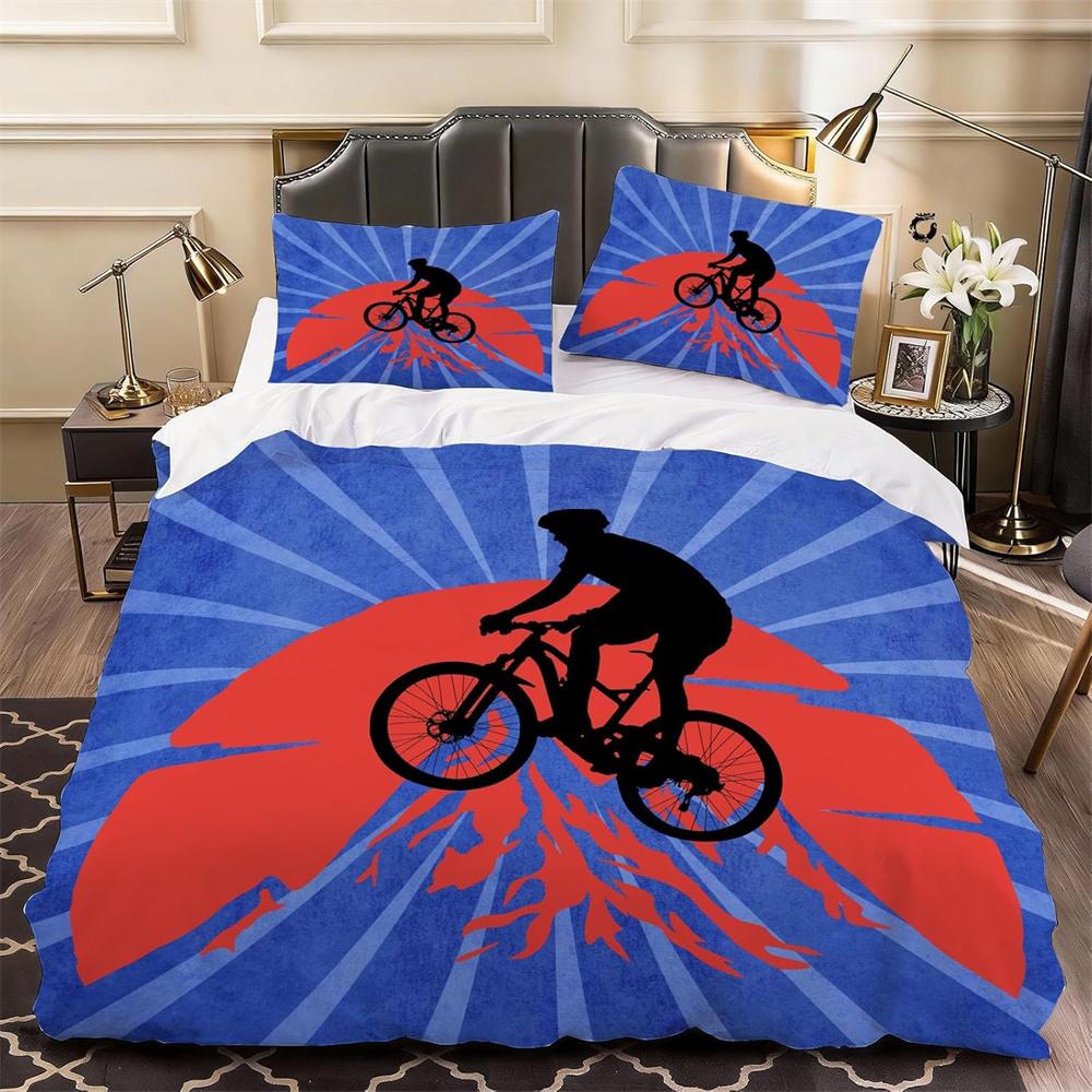 3D Bicycle Rider Duvet Cover Silhouette Bedding Super King Bed Set, Soft Microfiber Comforter Cover Printed with Zipper Closure