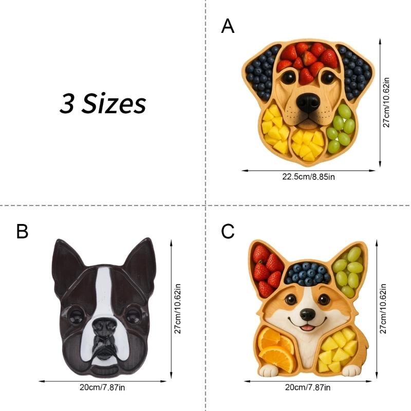 Elegant Wooden Dog Head Shaped Serving Plate With Multiple Compartments Serving Tray For Organized Food Presentation