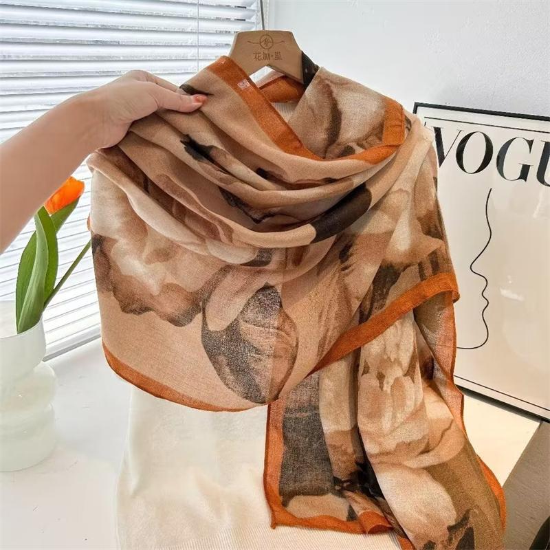 Autumn And Winter Warm Silk Wool Big Scarf For Women'S High End Double Sided Double Color Silk Wool Scarf Fashion Shawl