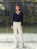 LORDLOAR Signature Color Block Collar Long Sleeve Knit Navy
