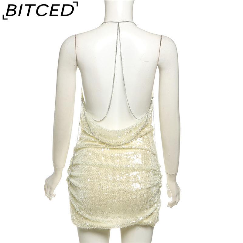 BITCED Fall Women's Solid-Color Slim-Fit High-Waisted Streetwear Halter Backless Dress