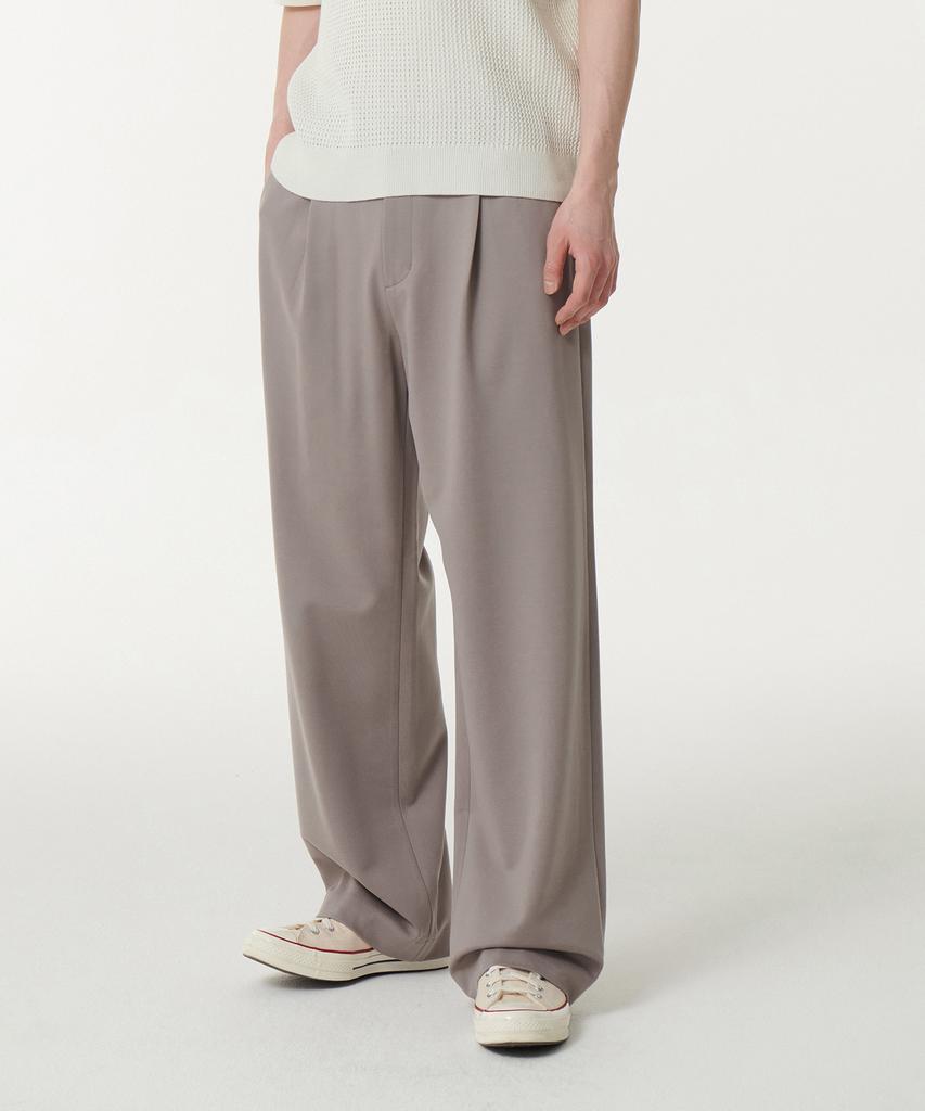 Musinsa Standard Ponte One-Pleat Wide Cozy Slacks [Grayish Beige]