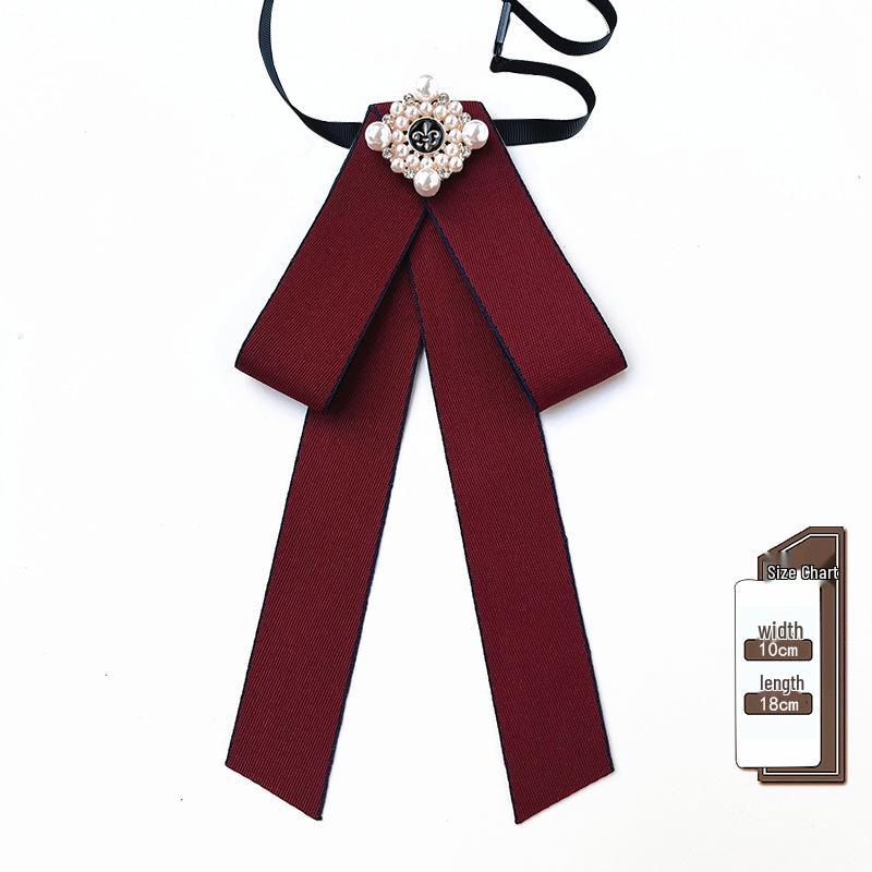 Korean Retro Bow Tie & Pearl Brooch - Women's Uniform Accessory