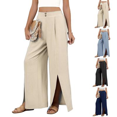 Women's Fashion Casual Solid Color Elastic Waist Loose Straight Casual Pants