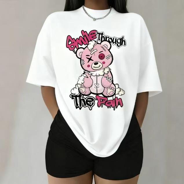 

2025 Summer Printed Round Neck Loose Short Sleeve Plus Size Top Large белый