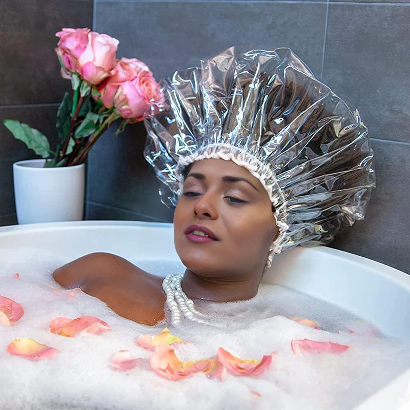 1Pc Oversized Large Transparent Shower Cap Reusable Pvc Waterproof Oil Baking Bathing Hat for Women Men Thick Long Braids Hair