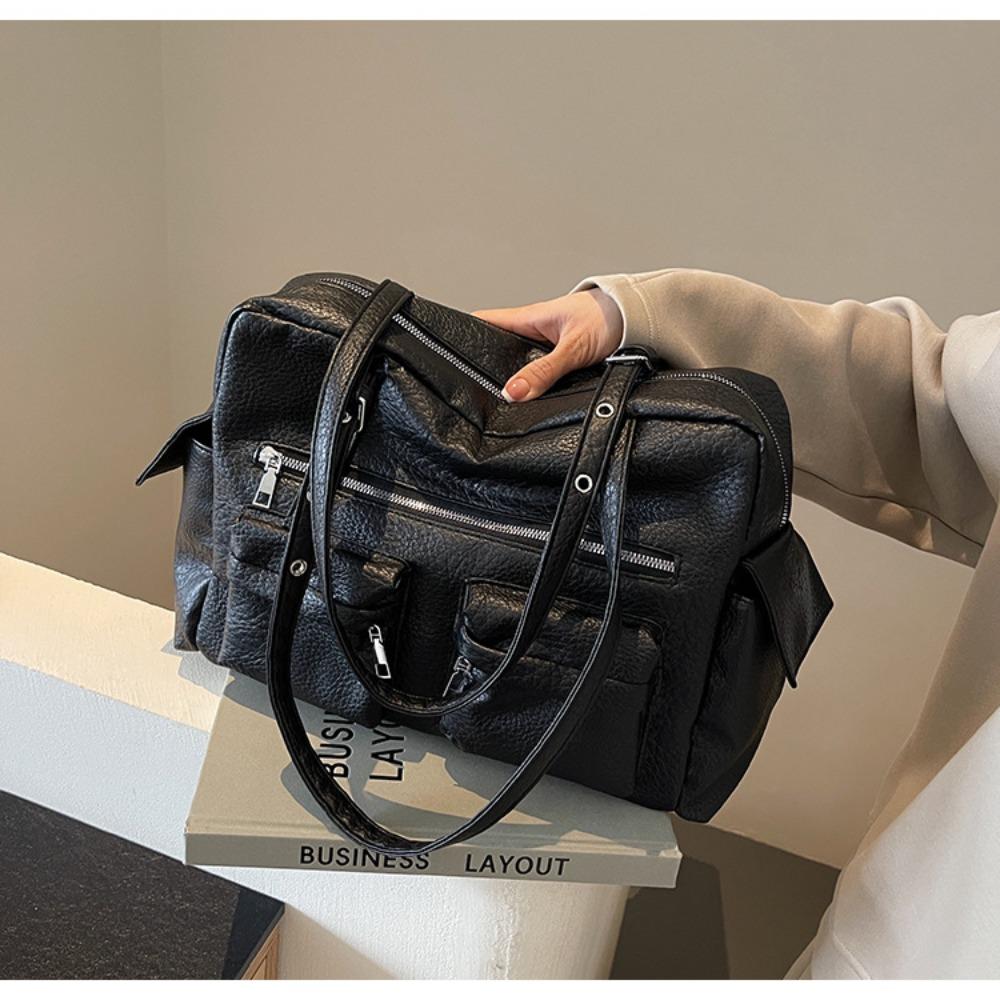 

Student class large-capacity bag women s new trendy fashion college wind tote bag premium shoulder commuter bag чорний
