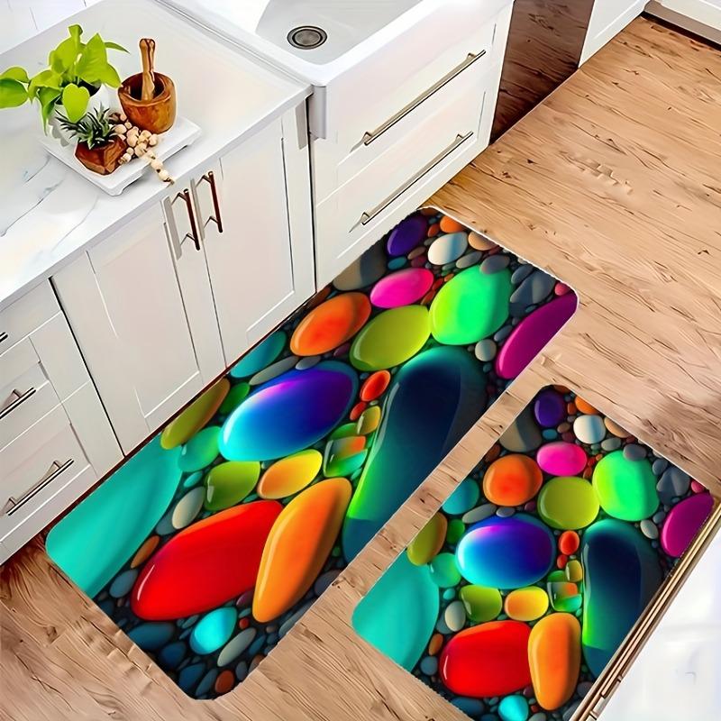 1PC Colorful pebble Pattern Kitchen Rug Non-Slip Door Mat Pop design Bathroom Rug Bath Mat Carpet for Home Sink Laundry Decor