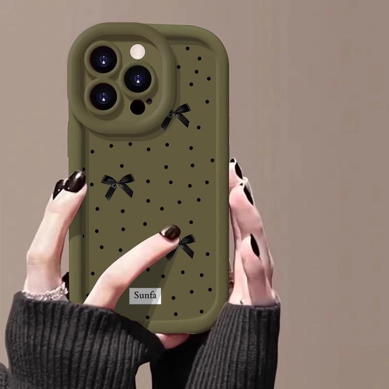 Bow Black Dots for Apple 15promax Mobile Phone Case Painting for IPhone14pro Skin Feel Puff 16/13