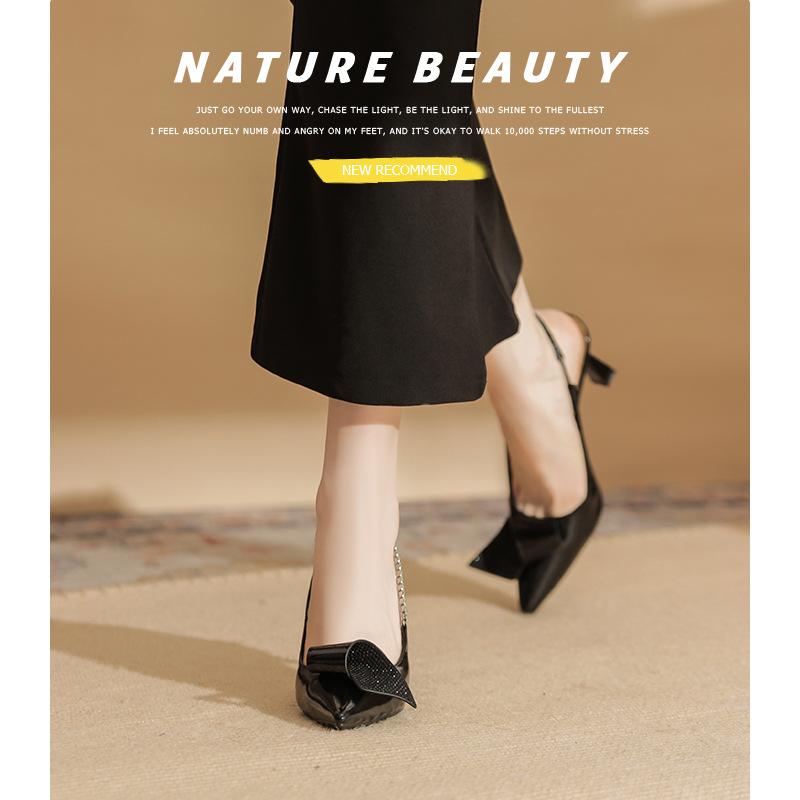 7508-2 [sheepskin] high heels women's stiletto 2025 new fashion rhinestone word with bag head empty sandals