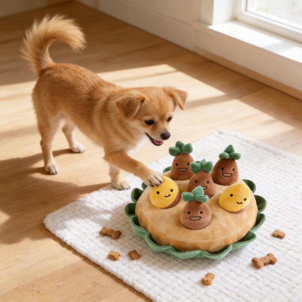Plush Sweet Potato Dog Toy With Squeaker For Active Pets