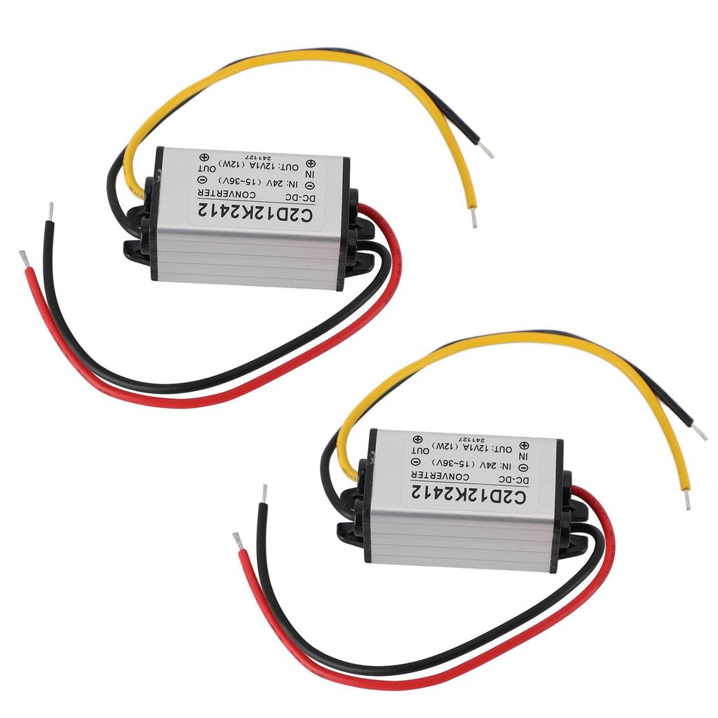 Dual Pack 24V to 12V 1A Converter IP68 Submersible - Voltage Regulator for LED Lights / CCTV Cameras & Solar Systems (Short Circuit Contr