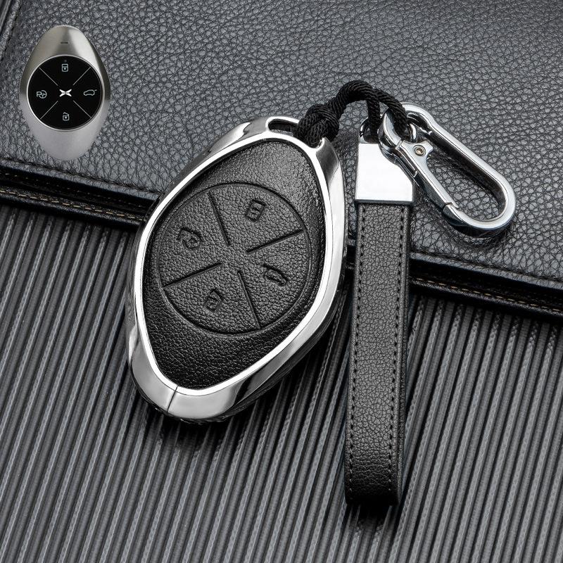 Signal Unobstructed, Suitable for Xiaopeng P7 G9 G3 P5 Metal All-inclusive Double-sided Leather Car Key Protective Case