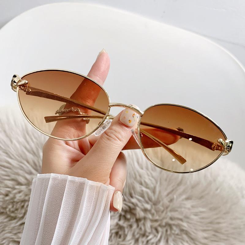 Popular Vintage Metal Oval Sunglasses Women For Men Luxury Brand Designer Sun Glasses Steampunk Gold Leopard Shades Uv400