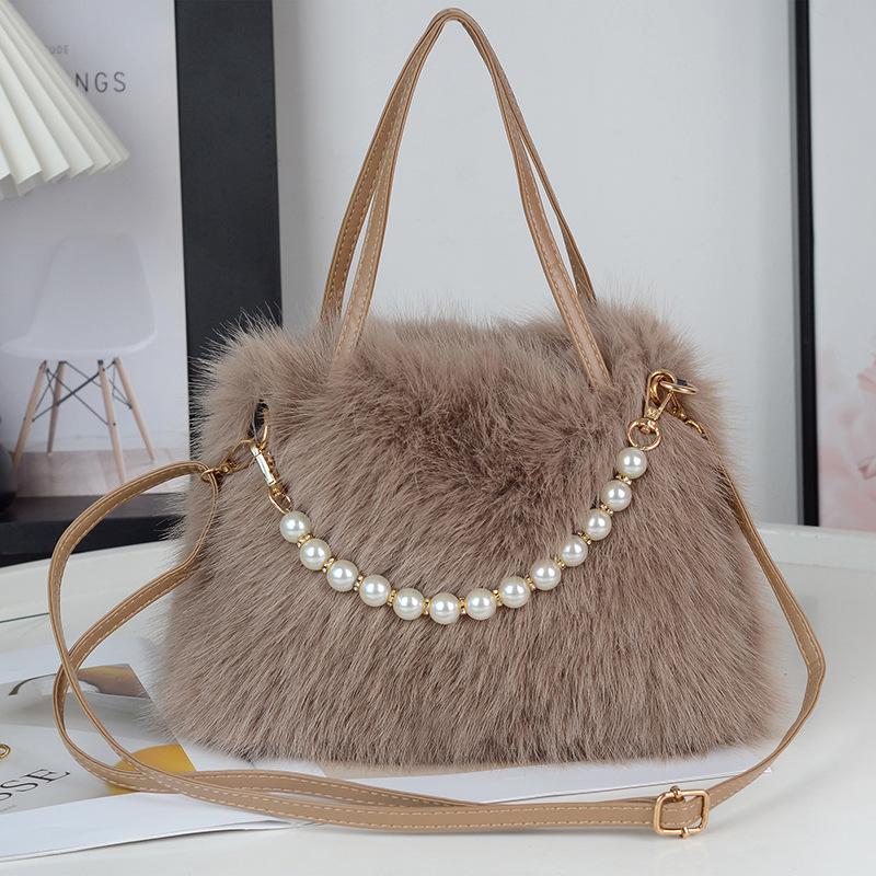 Winter New Soft Plush Portable Female Mini Handbags Fashion Versatile Pearl Small Square Women's Crossbody Bag Soft Texture Ladies Messenger Bags