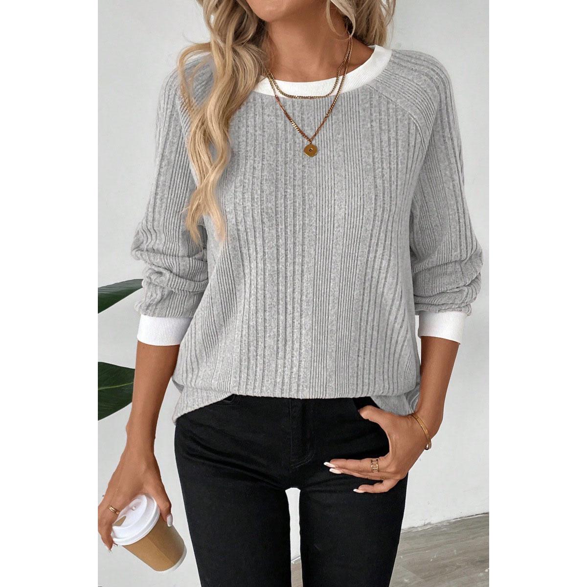 

Женский весенне-зимний пуловер в рубчик однотонной расцветки, свитер с длинными рукавами, модный, все XS серый