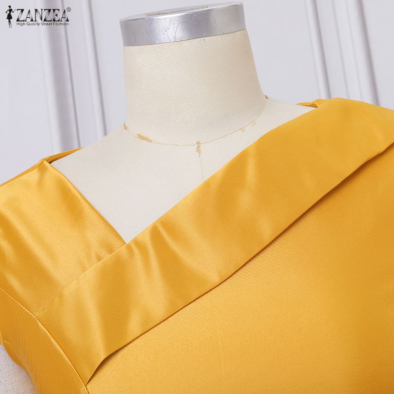 ZANZEA Women Elegant Irregular Collar Short Sleeve Casual Dress