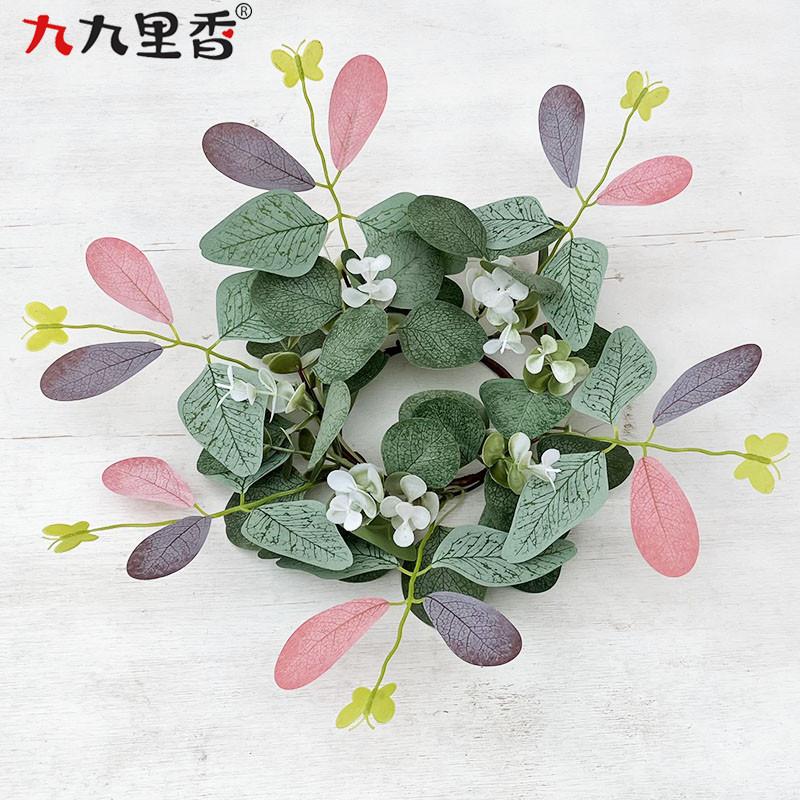 Американский имитационный венок Венок со свечами Эвкалиптовый венок Венок из самшита Украшение стола для вечеринки Венок