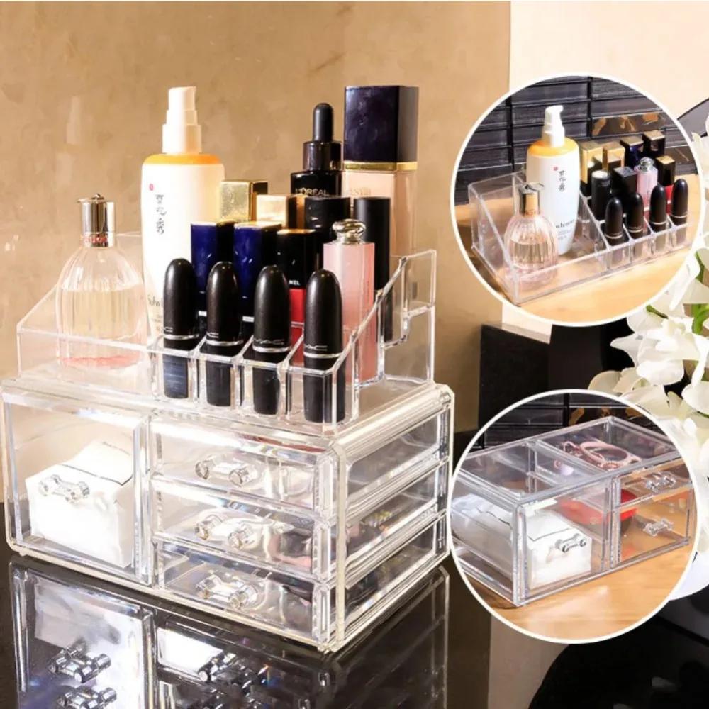 Cosmetics Storage Box Acrylic Transparent Drawer Storage Box Large Capacity Desktop Compact Dustproof Makeup Organizer