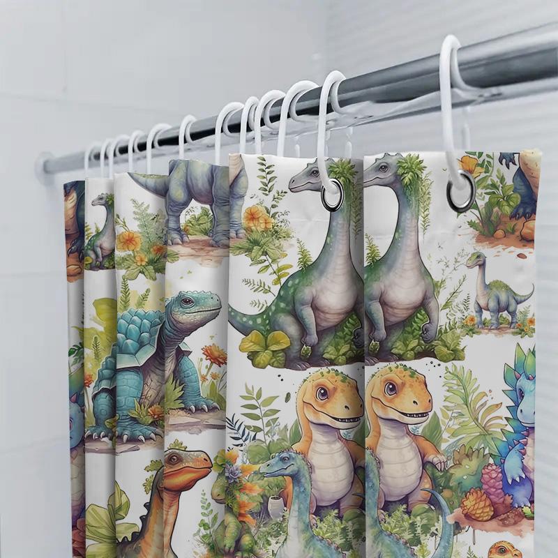 Colorful Dinosaur Shower Curtain: Prehistoric World Design For Bathroom Decor Waterproof Fabric Print Home Accessories Gift Idea