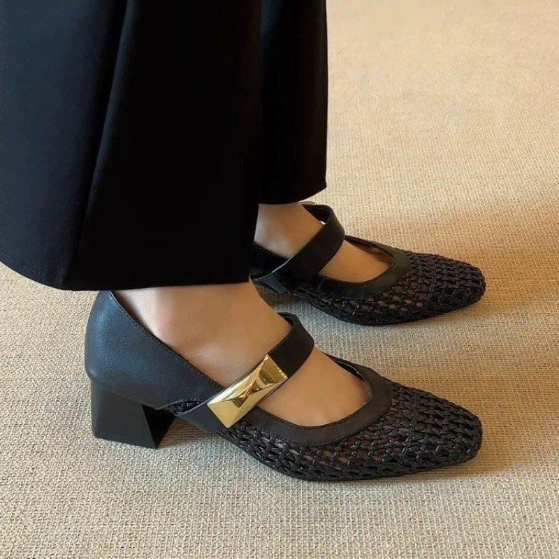 Women's braided microfiber patchwork slip-on pumps hollow-out breathable summer sandals shoes