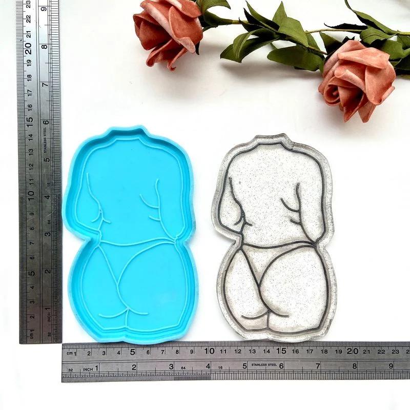 Fat Woman Body Back View Sketch Drawing Coaster Sexy Woman Mirror Silicone Epoxy Coaster Mold Cookie Mould
