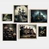 Dark Academia Art Medieval Haunted House Ghost Woman Poster Prints For Halloween Home Decor Gothic Canvas Painting Wall Art