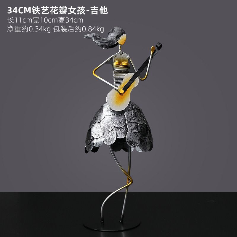 European Wrought Iron Musician Model Craft Study Desk Decoration Abstract Band Figure Sculpture Bookcase Ornament Desktop Decor